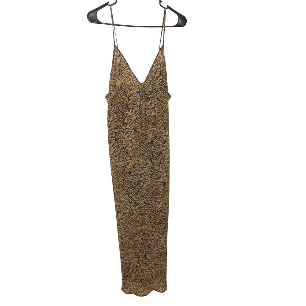 Diamond Tea Womens Y2K Brown Tiger Print Maxi Slip Dress L Mob Wife Indie Grunge
